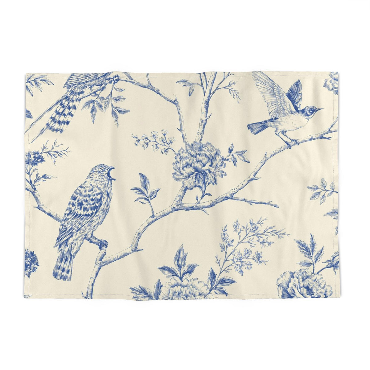 Blue Aviary Toile Tea Towel, Botanical Bird Kitchen Towel, Cotton or Cotton-Linen, French Country Blue & Ivory Kitchen Decor