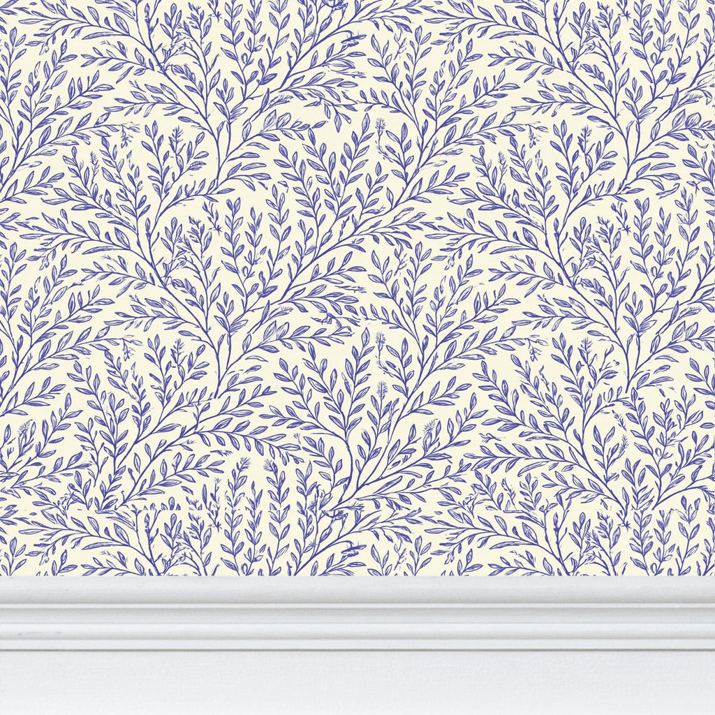 Aubrey Blue Botanical Wallpaper