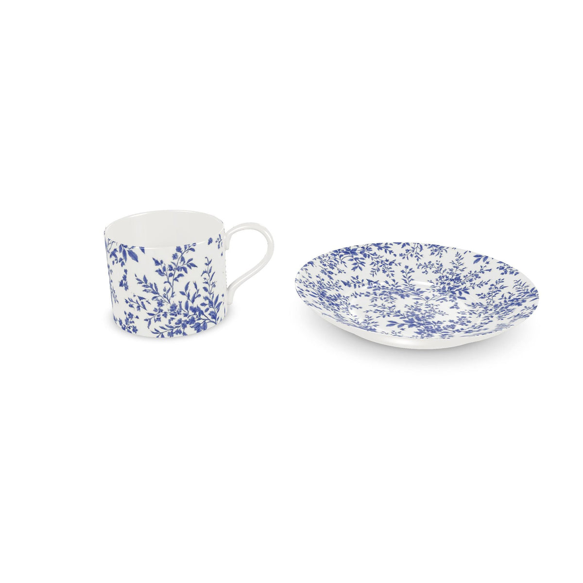 Blue Floral Espresso Cup and Saucer | Vintage Style Porcelain