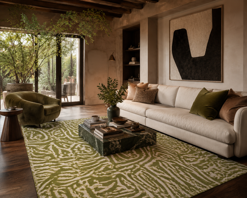 100% Polyester Chenille Area Rug: Abstract Green Pattern, Multiple Sizes (Pre-Constructed)