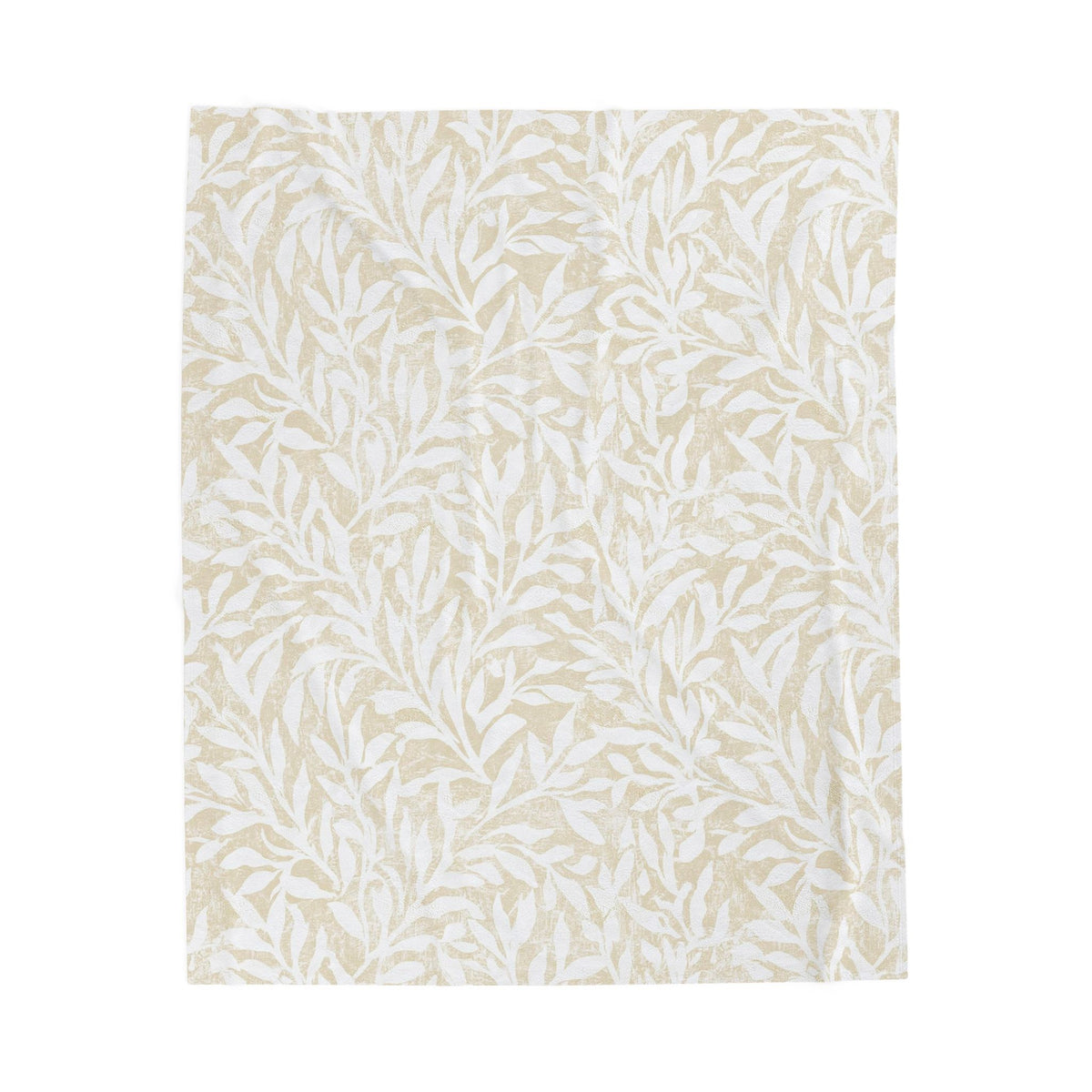 Ivory Willow Velveteen Plush Blanket | Neutral Botanical Throw | Beige & White Luxury Blanket | Elegant Cozy Home Decor