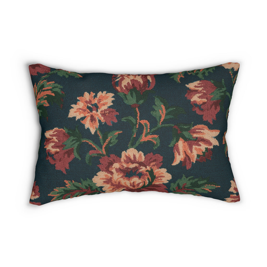 Vintage Floral Pattern lumbar pillow | navy rose botanical print