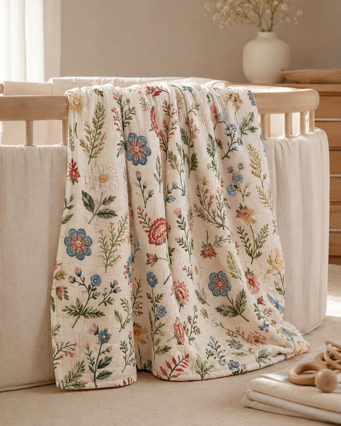 Floral Baby Swaddle Blanket, Botanical Muslin Baby Blanket, Vintage Garden Nursery, Baby Girl Swaddle, Heirloom Baby Shower Gift