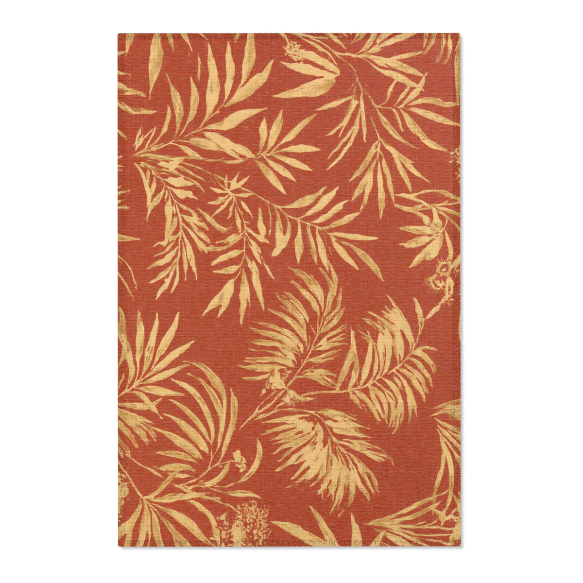 Tropical Palm Leaf Area Rug | Rust and Beige Botanical Floor Mat