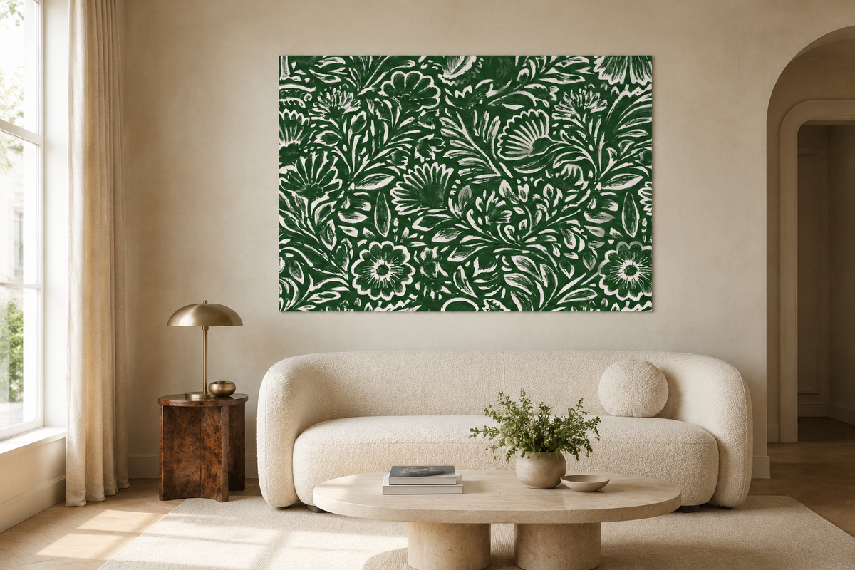Green Floral Pattern Rolled Poster | Botanical Wall Art