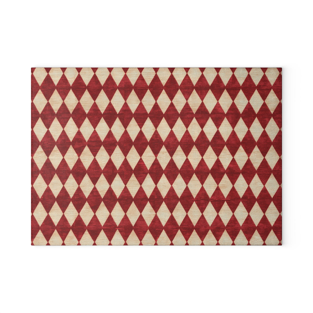 Red Harlequin Diamond Pattern Glass Cutting Board | Retro Checkered Kitchen