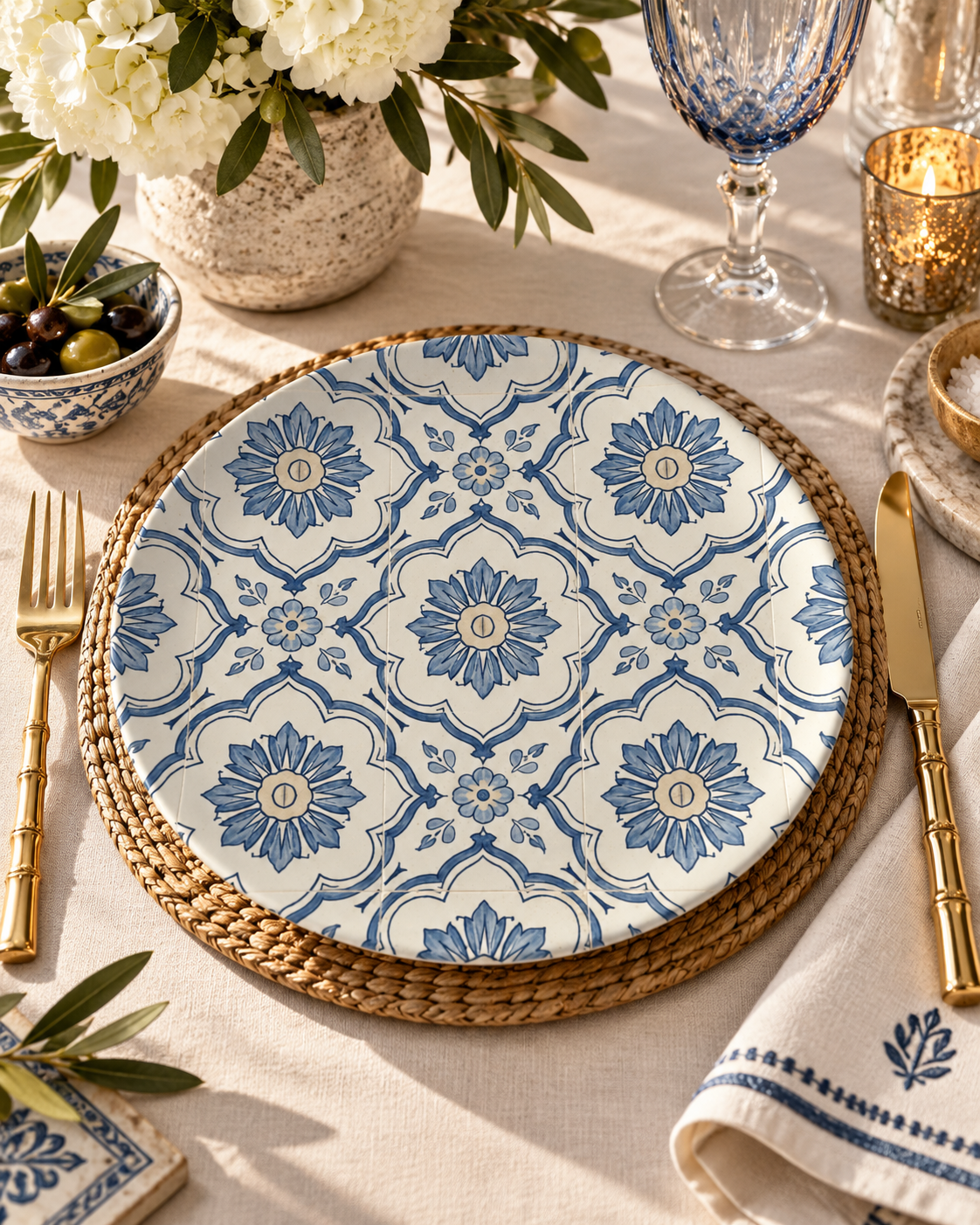 Blue Portuguese Tile China Plate | Mediterranean Coastal Tableware