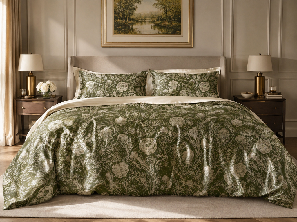 Verdant Thistle Garden Silk Bed Set