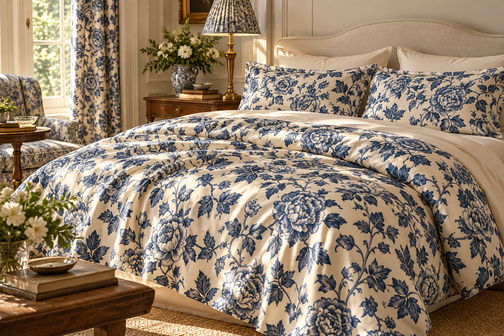 The Chatsworth Blue Floral Silk Duvet Cover Set