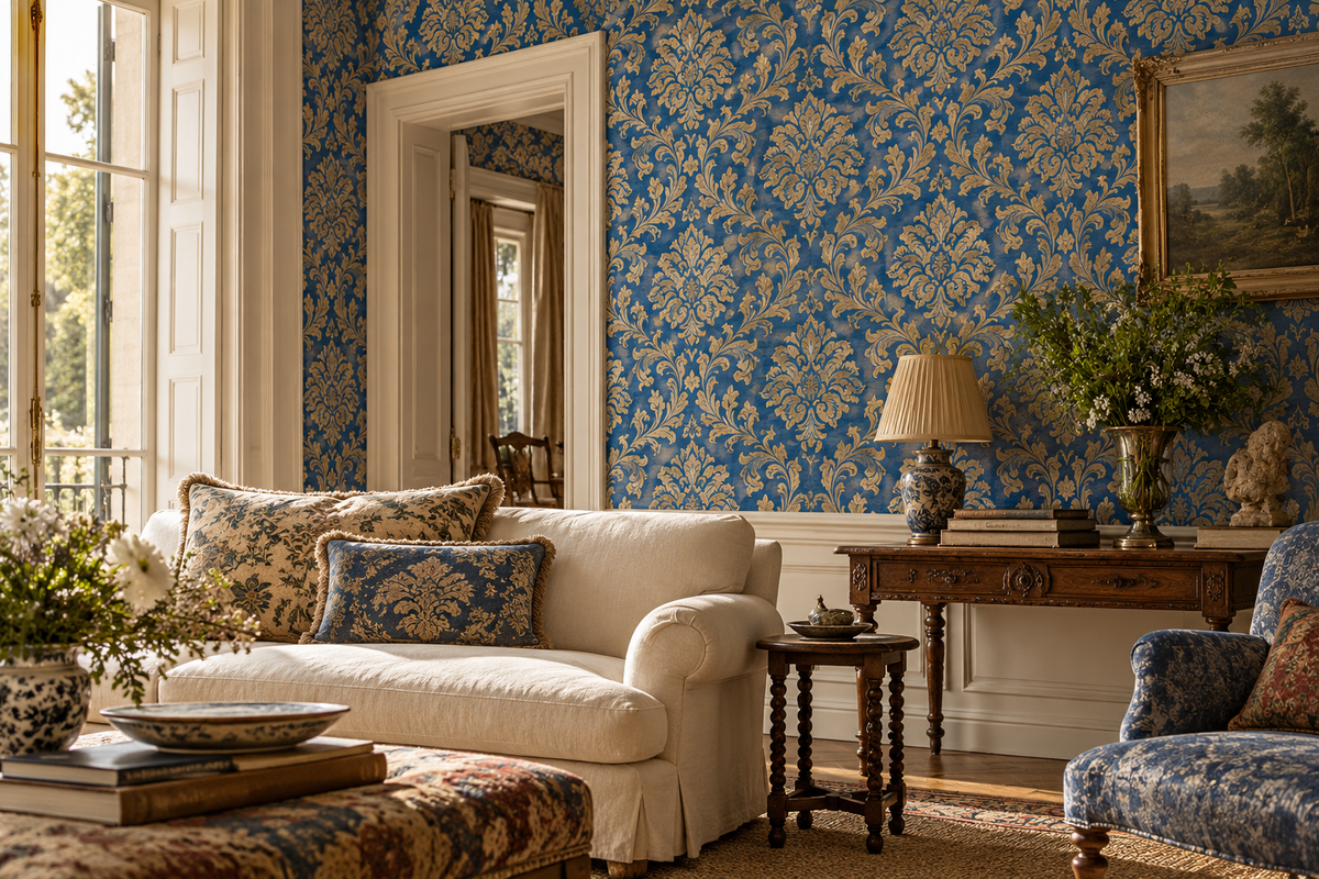 Palazzo No. 8 | Blue & Antique Gold Wallpaper