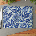 Blue Floral Pattern Glass Cutting Board | Vintage Delft Tile Style