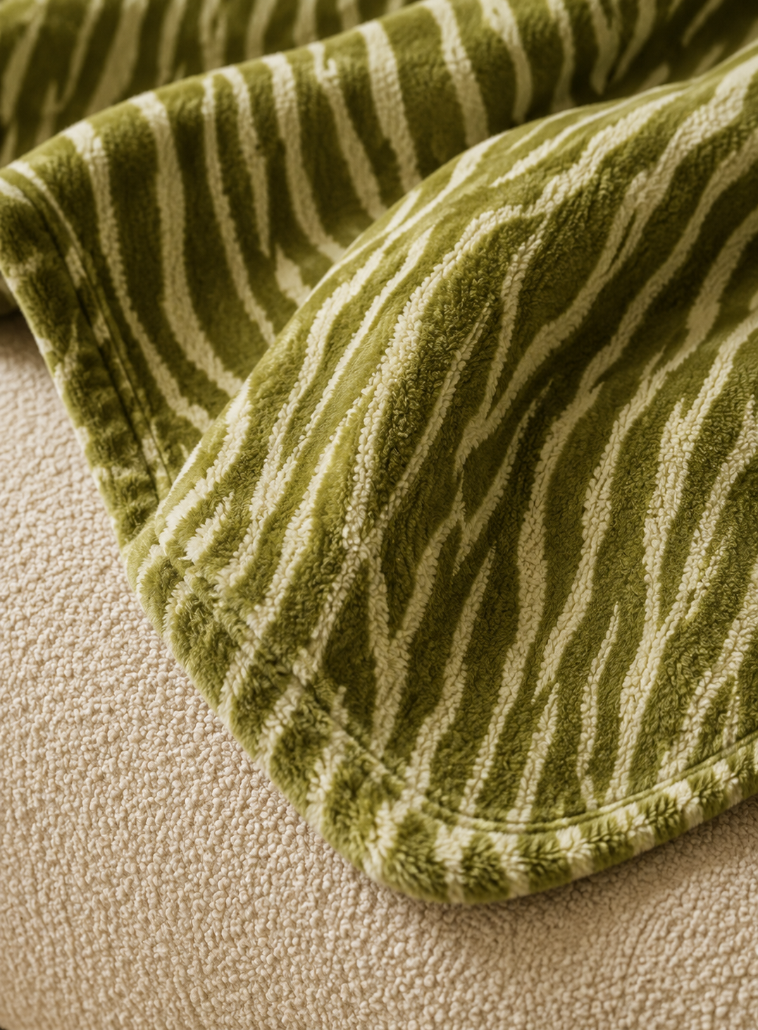 Olive Zebra Stripe Velveteen Plush Blanket | Animal Print Throw