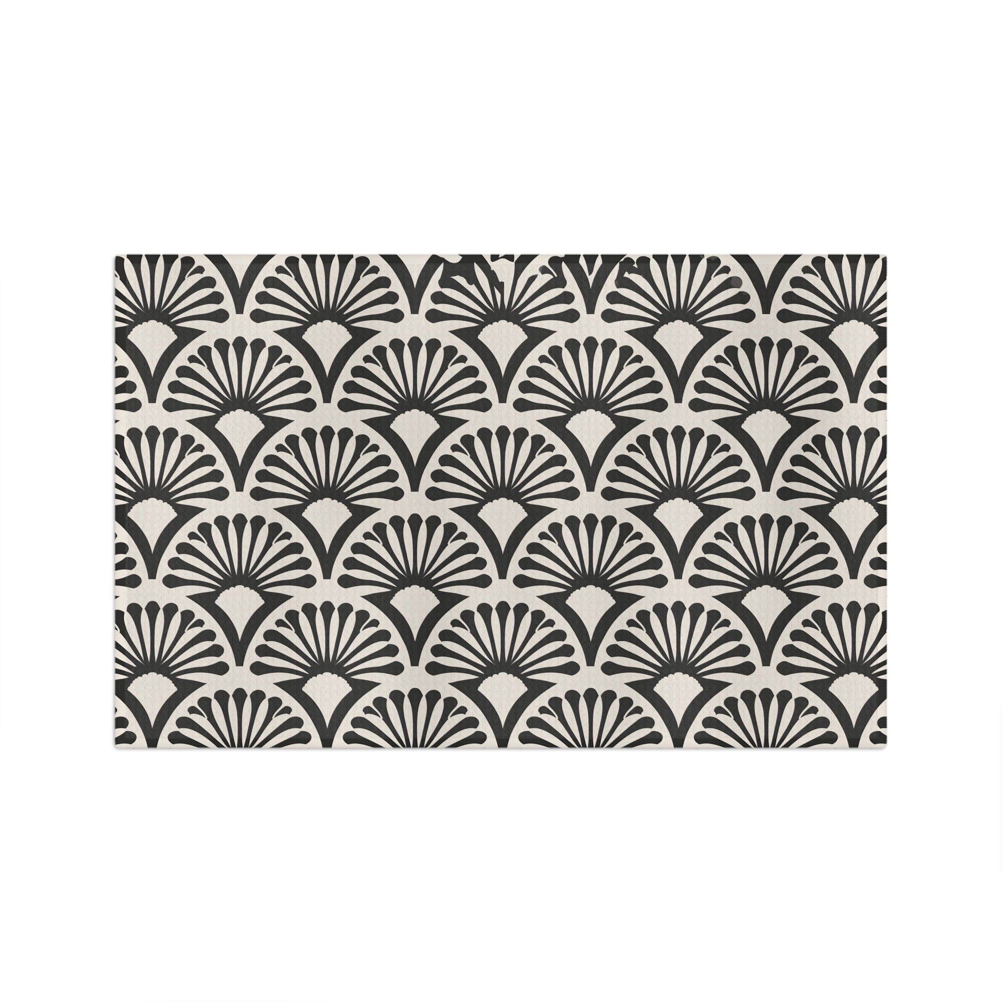Black Fan Scallop Pattern Microfiber Tea Towel | Geometric Art Deco Kitchen