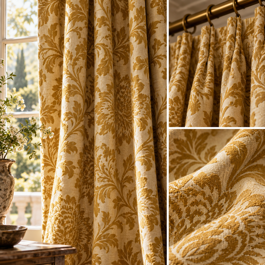 Amelia Chenille Curtains – Interlined Floral Pair, 104”W × 84”L