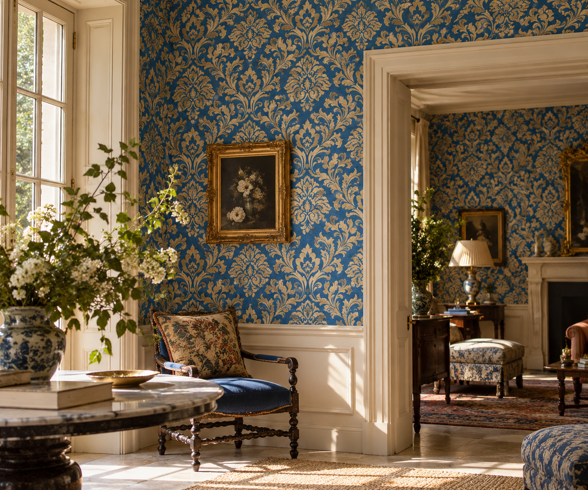 Palazzo No. 8 | Blue & Antique Gold Wallpaper