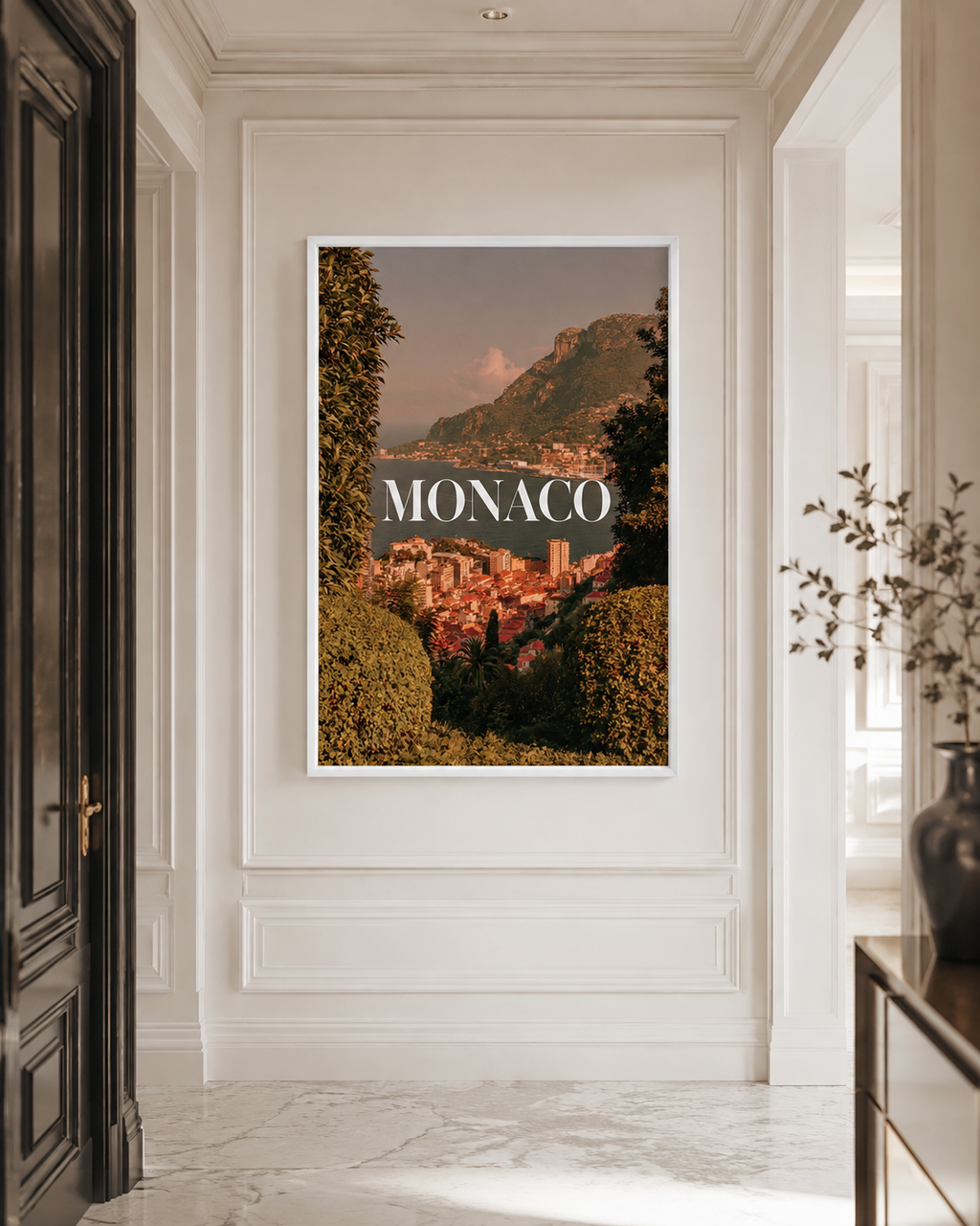 Monaco Coastal Cityscape Poster framed
