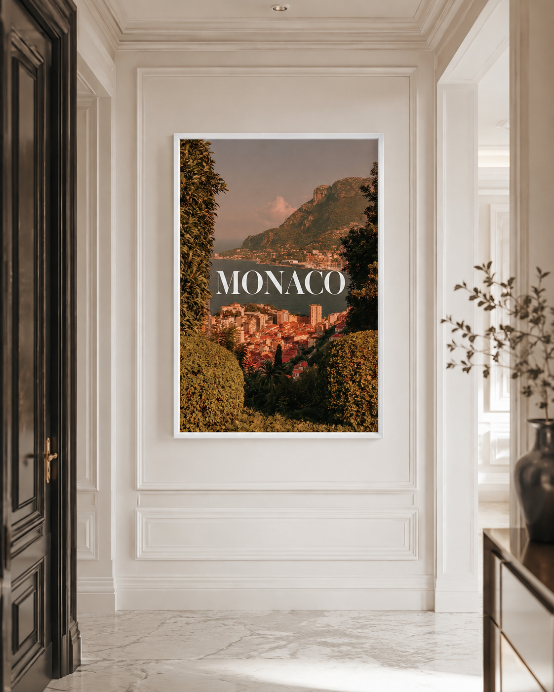Monaco Coastal Cityscape Poster framed
