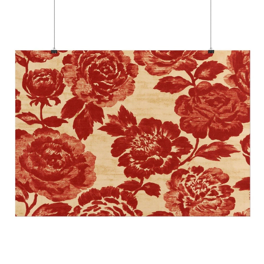 Vintage Red Rose Pattern Rolled Poster | Floral Wall Art, Botanical Print