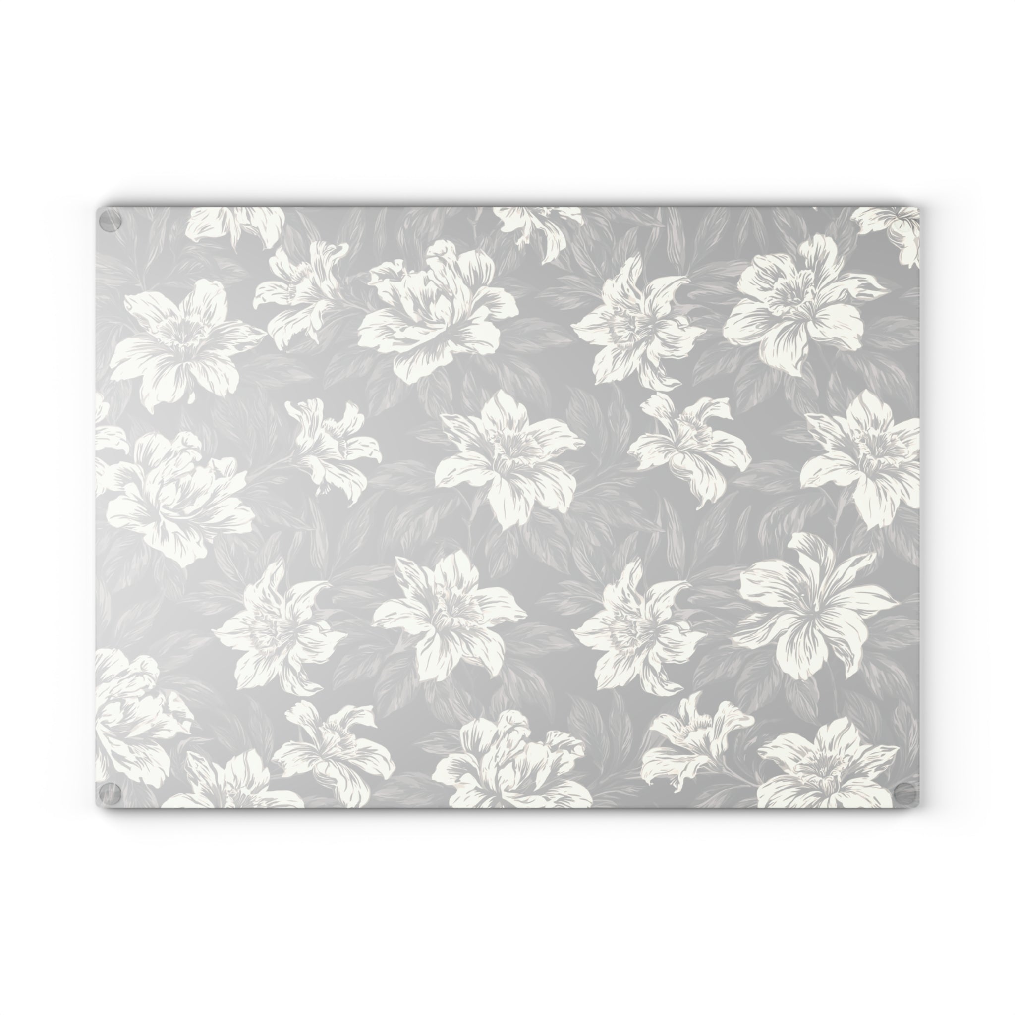 Vintage White Floral Pattern Glass Cutting Board | Botanical Kitchen Decor