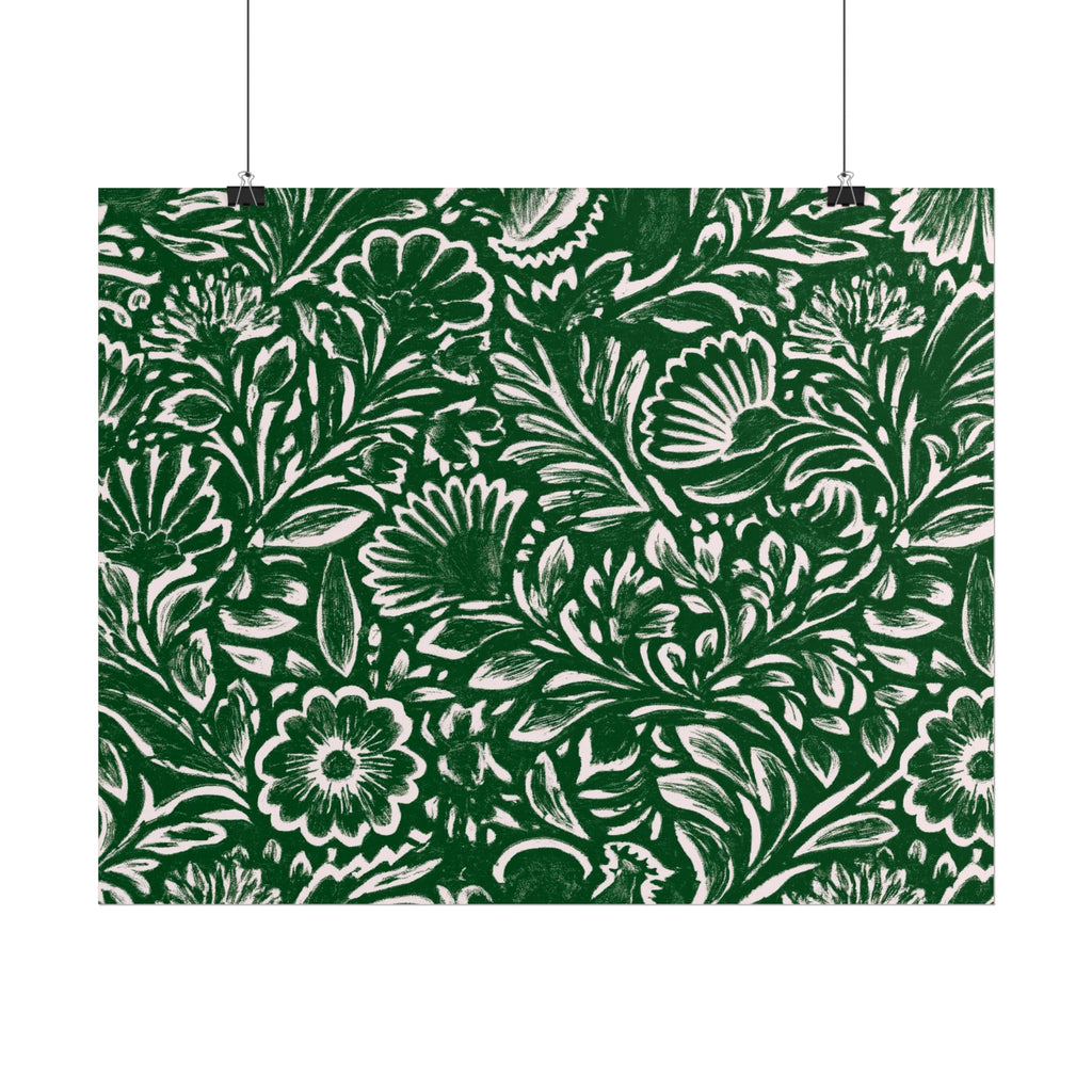 Green Floral Pattern Rolled Poster | Botanical Wall Art