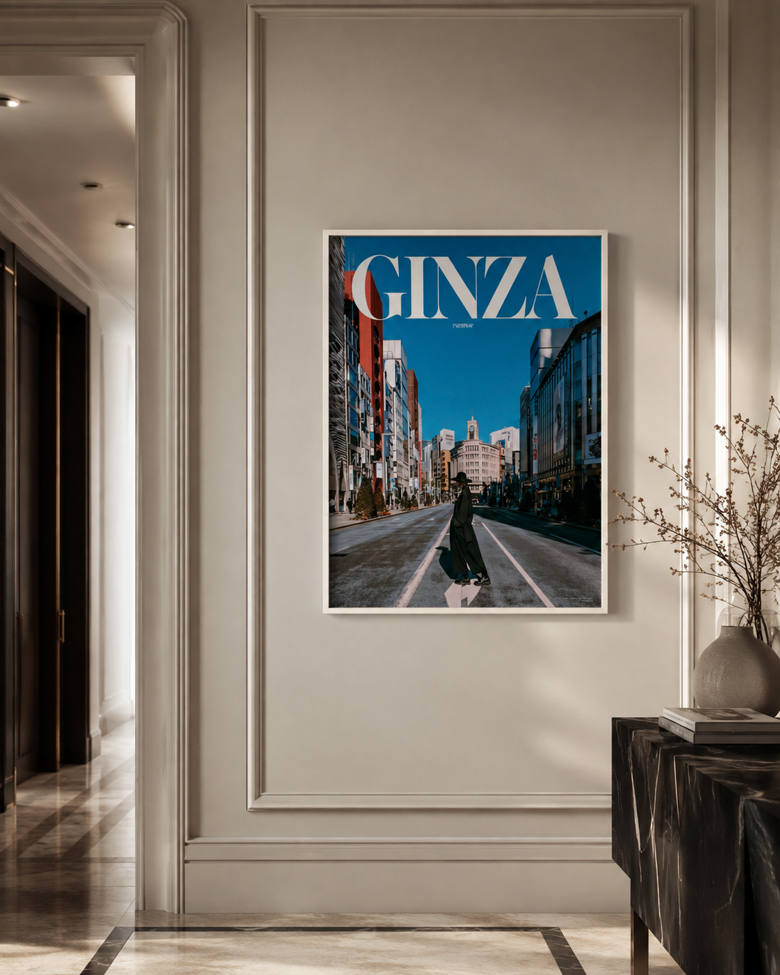 GINZA city street poster with wooden frame | urban photography wall art