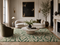 Green Ikat Pattern Washable Rug | Geometric Boho Floor Mat