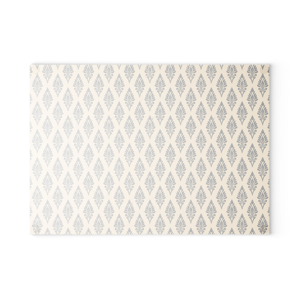 Neutral Geometric Ikat Pattern Glass Cutting Board | Boho Kitchen Décor
