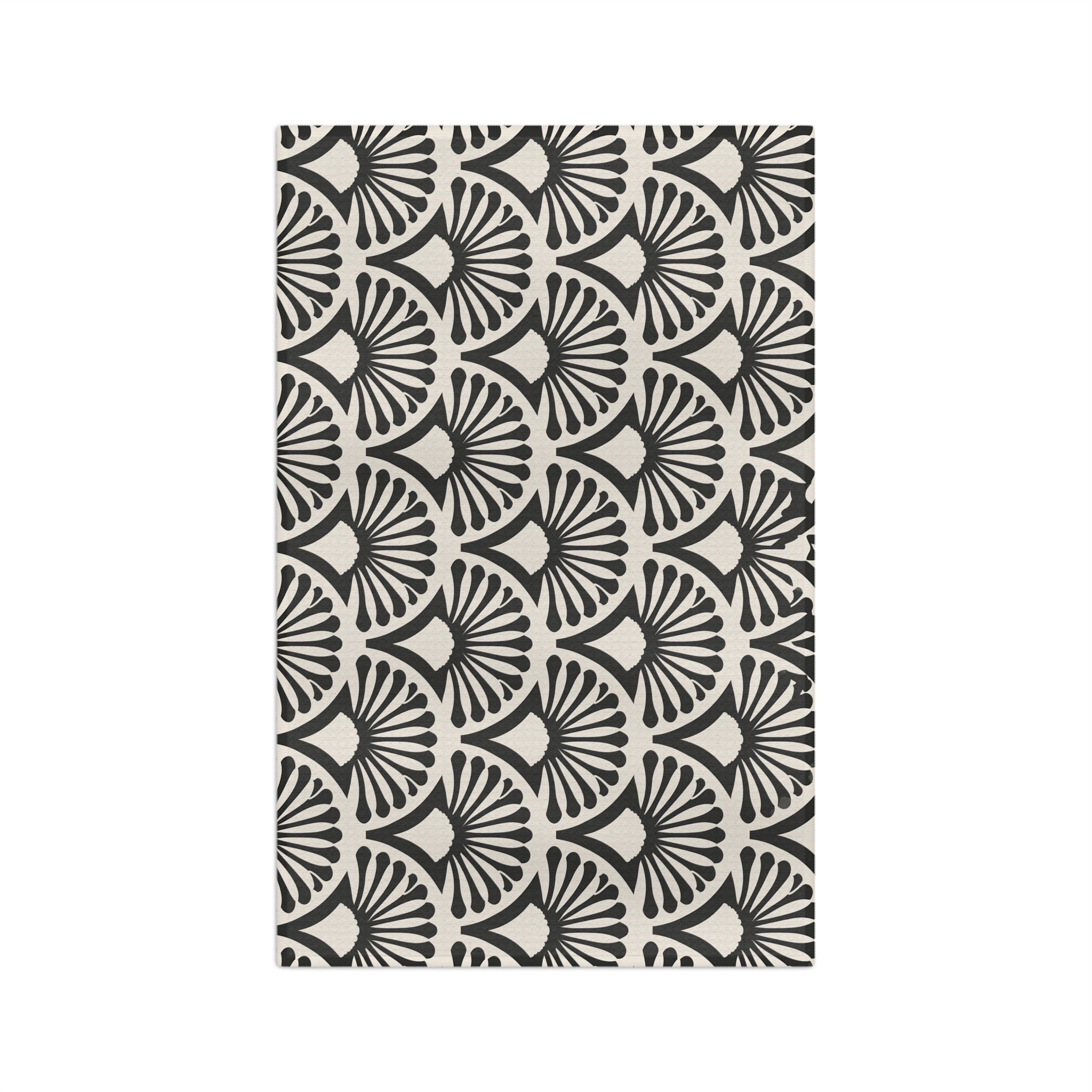 Black Fan Scallop Pattern Microfiber Tea Towel | Geometric Art Deco Kitchen