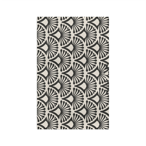 Black Fan Scallop Pattern Microfiber Tea Towel | Geometric Art Deco Kitchen