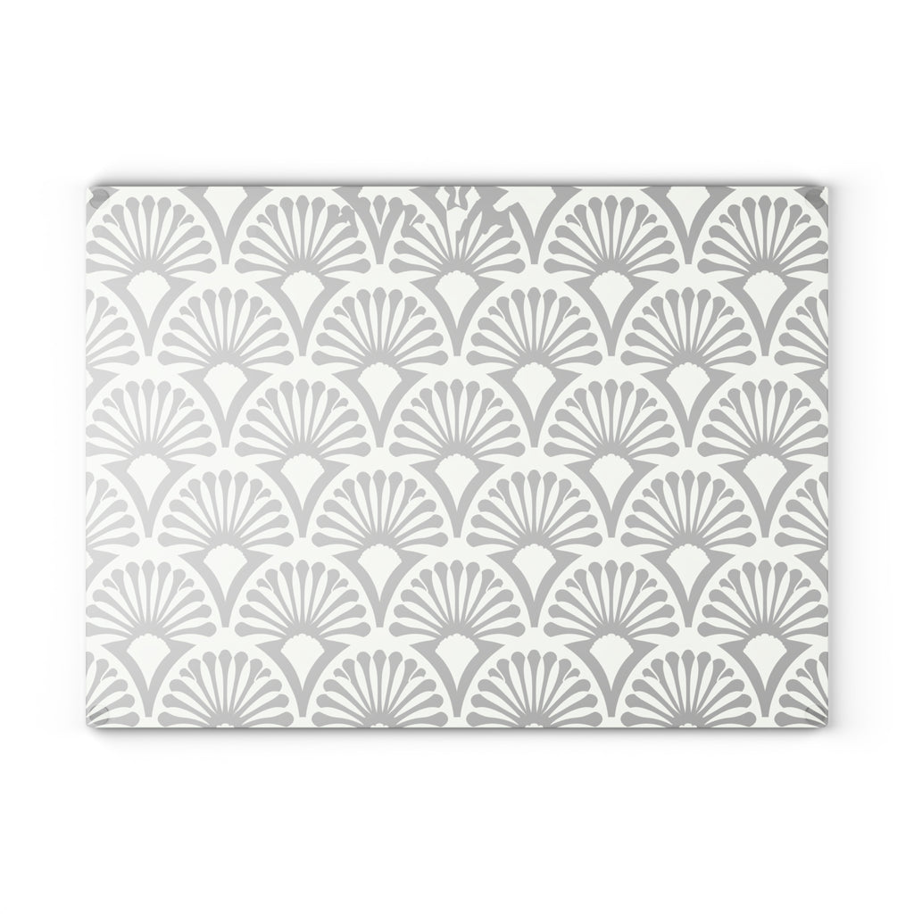 Art Deco Fan Pattern Glass Cutting Board | Black White Geometric Kitchen
