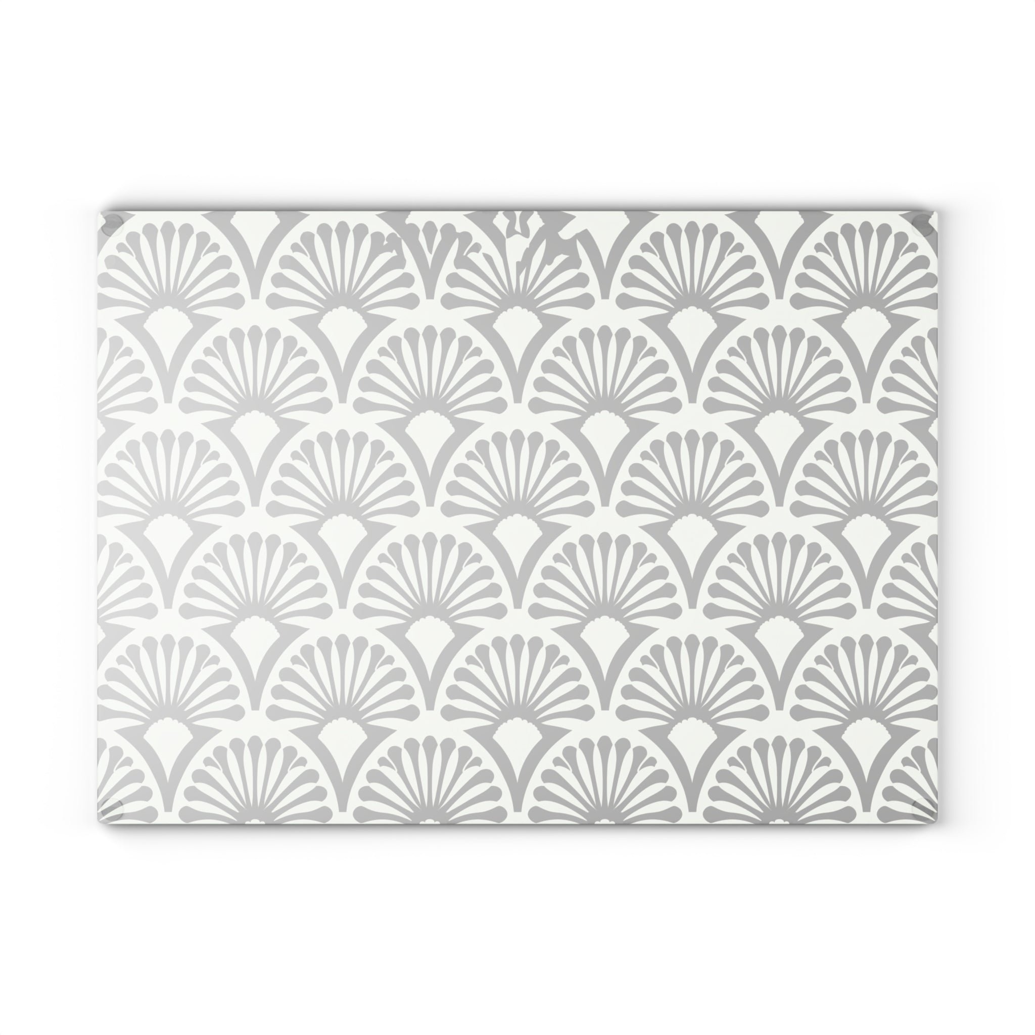 Art Deco Fan Pattern Glass Cutting Board | Black White Geometric Kitchen