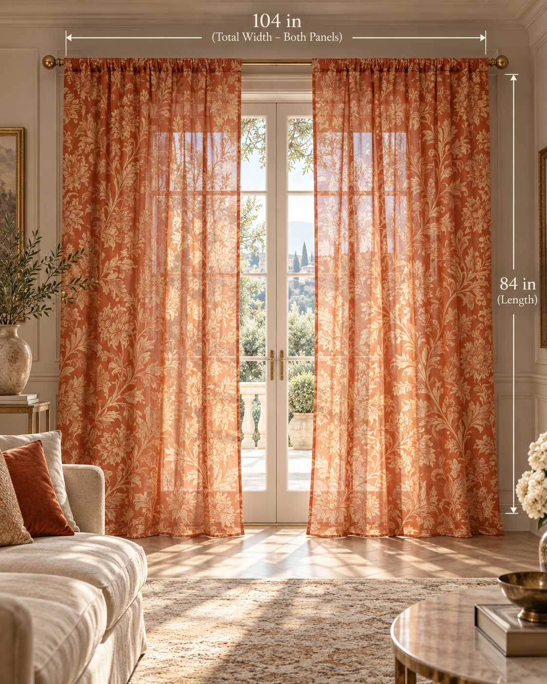 Aurelia Terracotta Botanical Designer Curtains | 104” W × 84” L