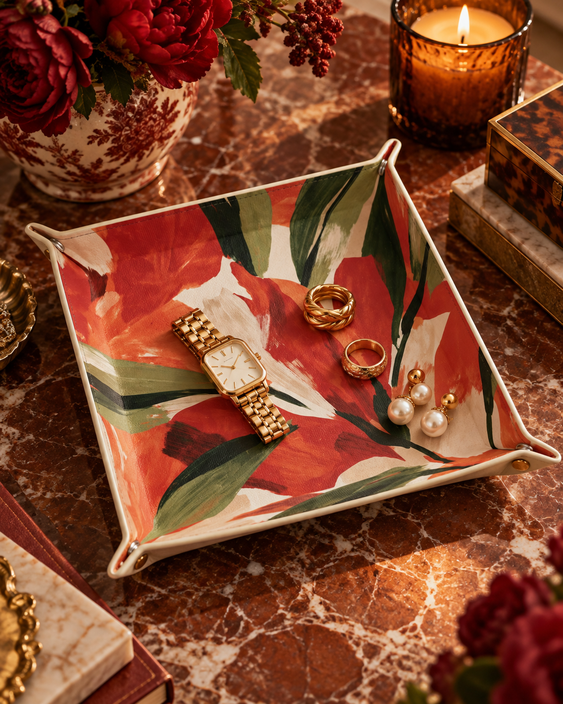 Sienna Bloom Leather Trinket Tray