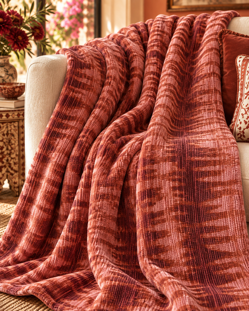 Abstract Rust Tie-Dye Blanket | Velveteen Microfiber Throw