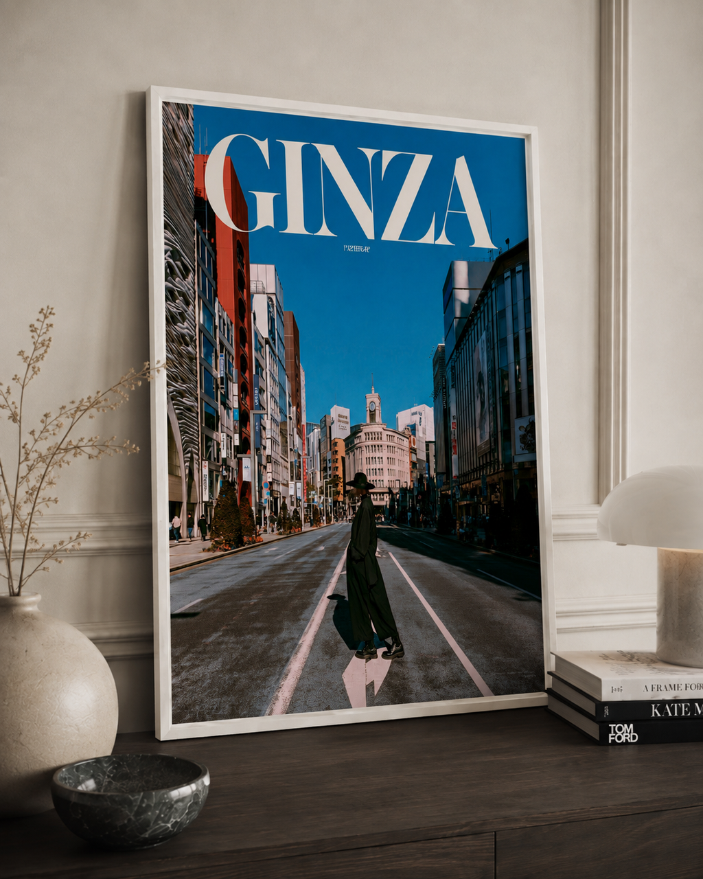 GINZA city street poster with wooden frame | urban photography wall art