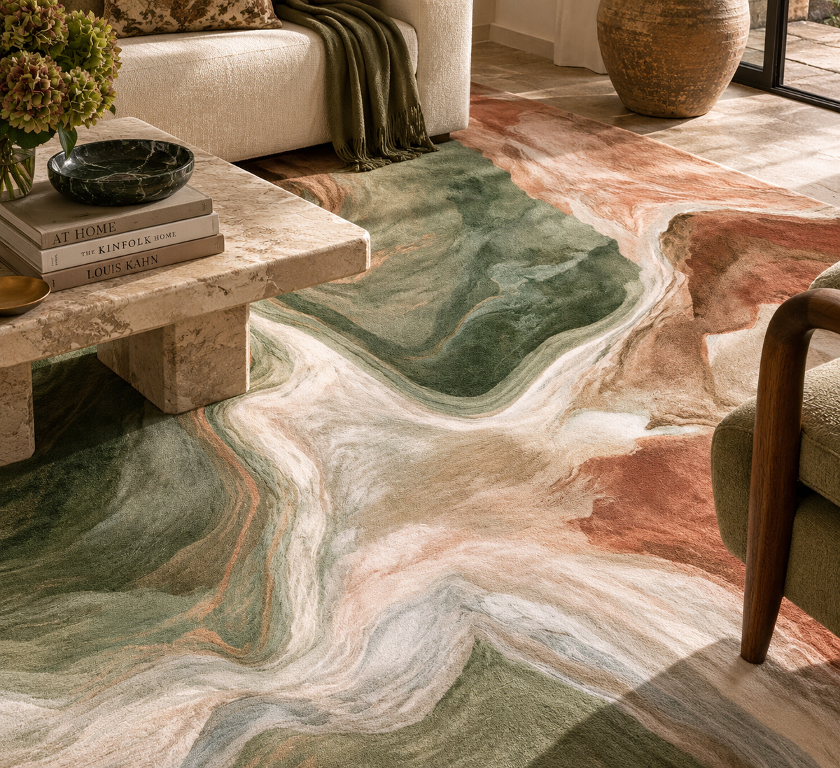 Earth Tone Marble Swirl Area Rugs | Abstract Fluid Art Rug