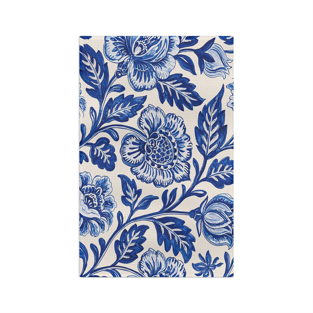 Blue Floral Pattern Microfiber Tea Towel | Delft Style Botanical Print