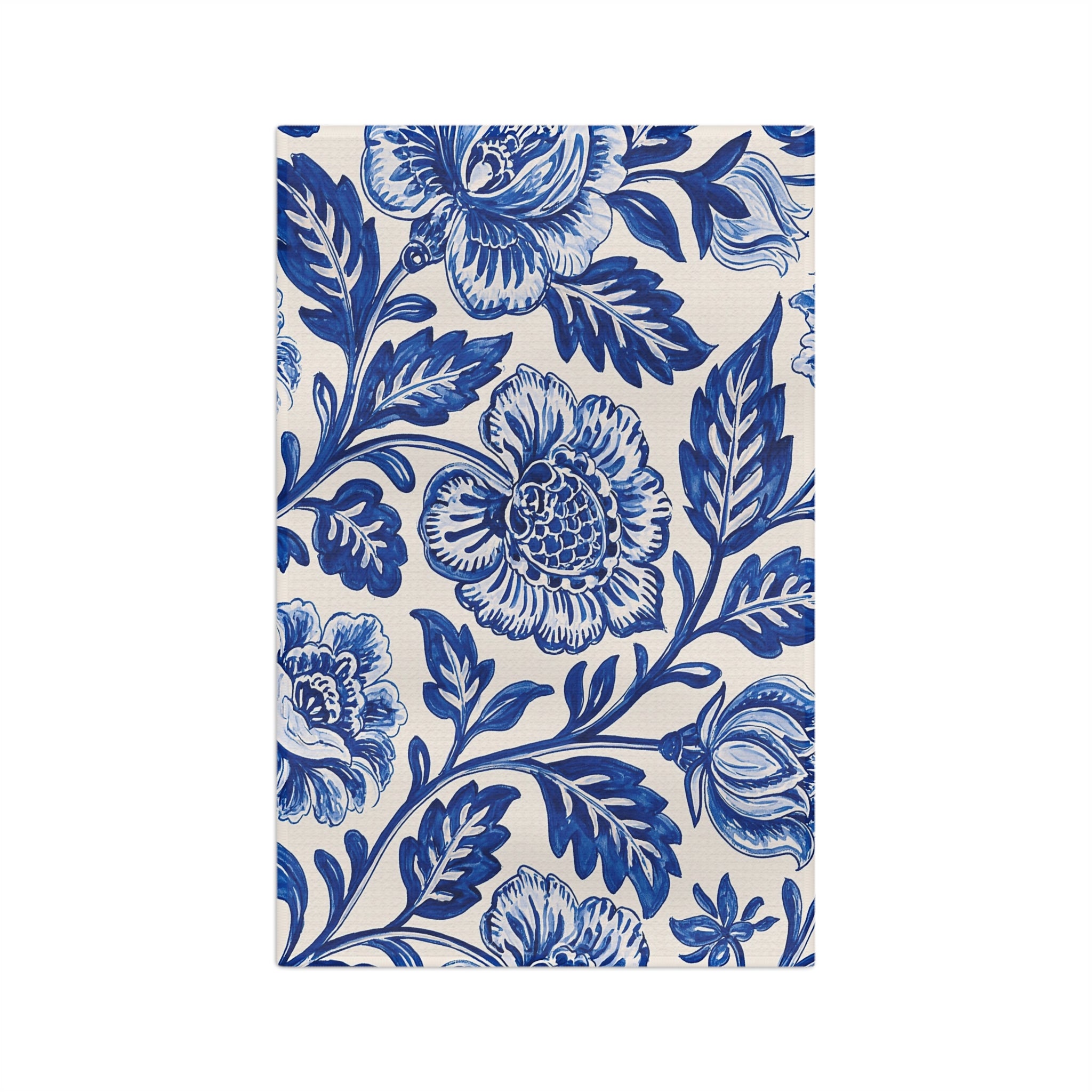 Blue Floral Pattern Microfiber Tea Towel | Delft Style Botanical Print