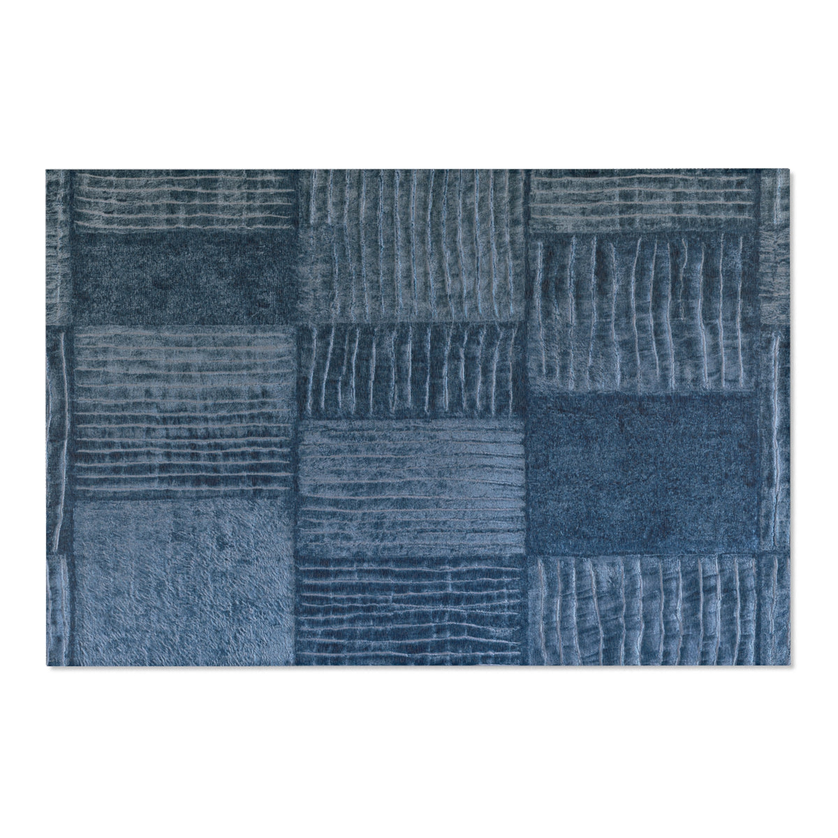 Blue Patchwork Textured Area Rug | Modern Geometric Floor Rug
