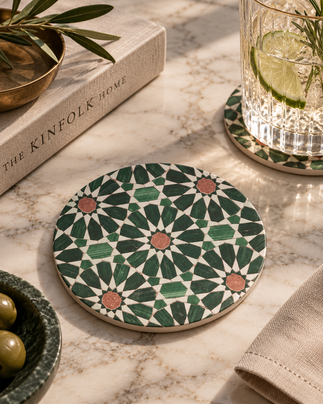 Verde Zellige Ceramic Coaster
