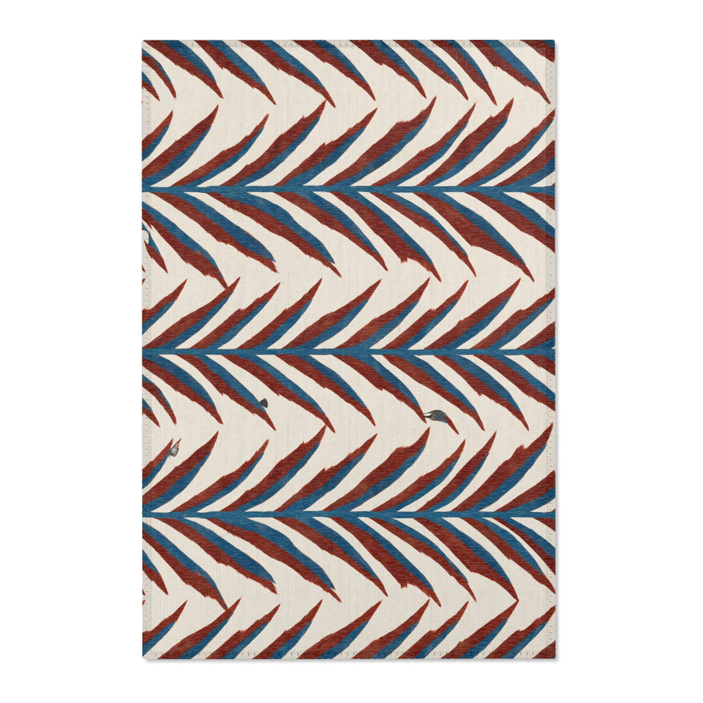 Blue Red Palm Leaf Area Rug | Tropical Botanical Pattern