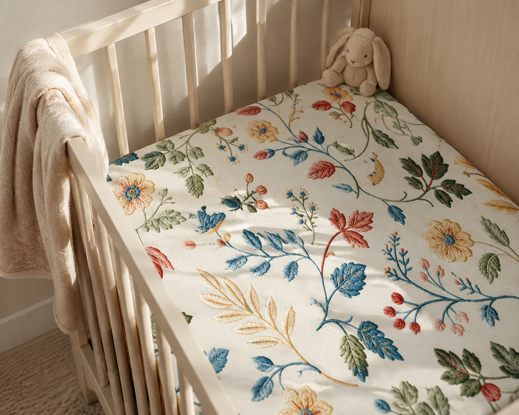 Willow Garden Baby Fitted Crib Sheet – Vintage Botanical Floral Nursery Bedding