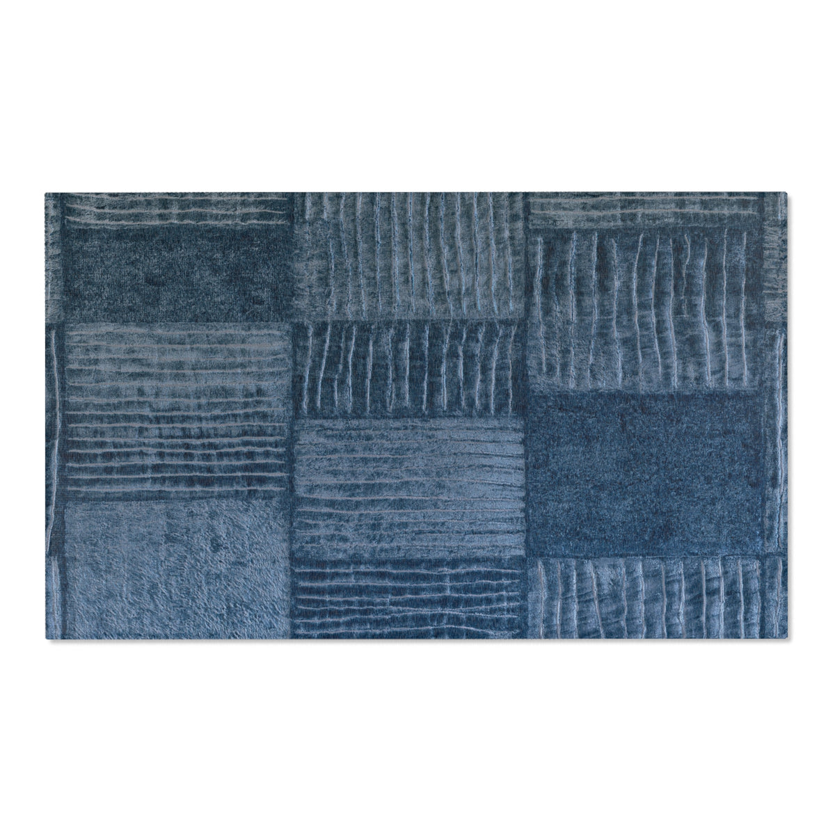 Blue Patchwork Textured Area Rug | Modern Geometric Floor Rug
