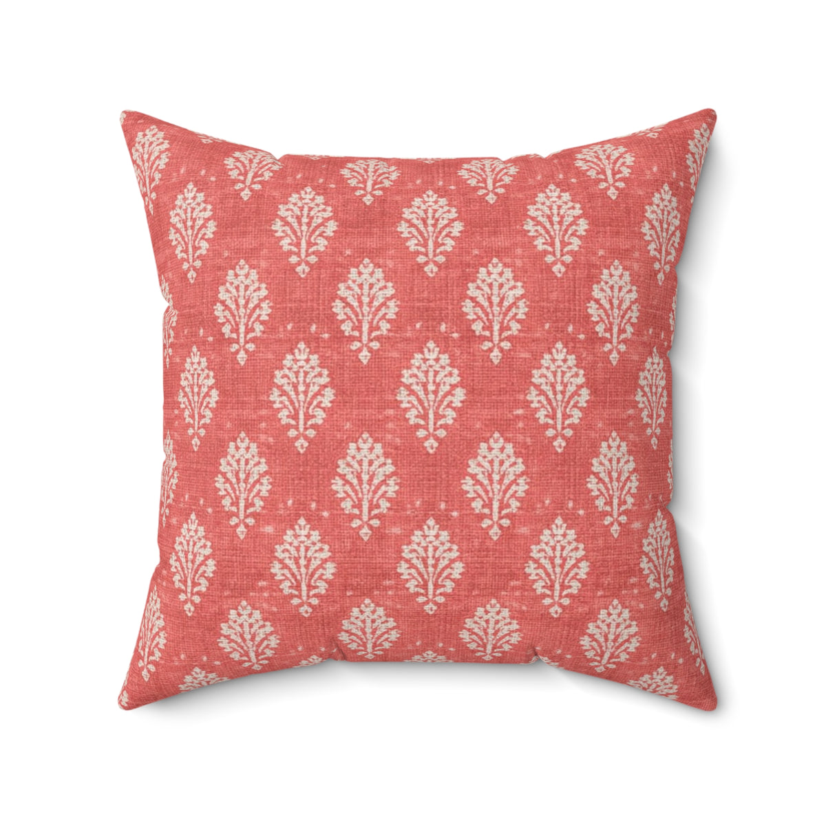 Coral Damask Pattern Faux Suede Square Pillow | Boho Home Decor