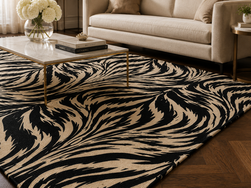 Abstract Black Cream Zebra Print Area Rug | Animal Print Accent Rug