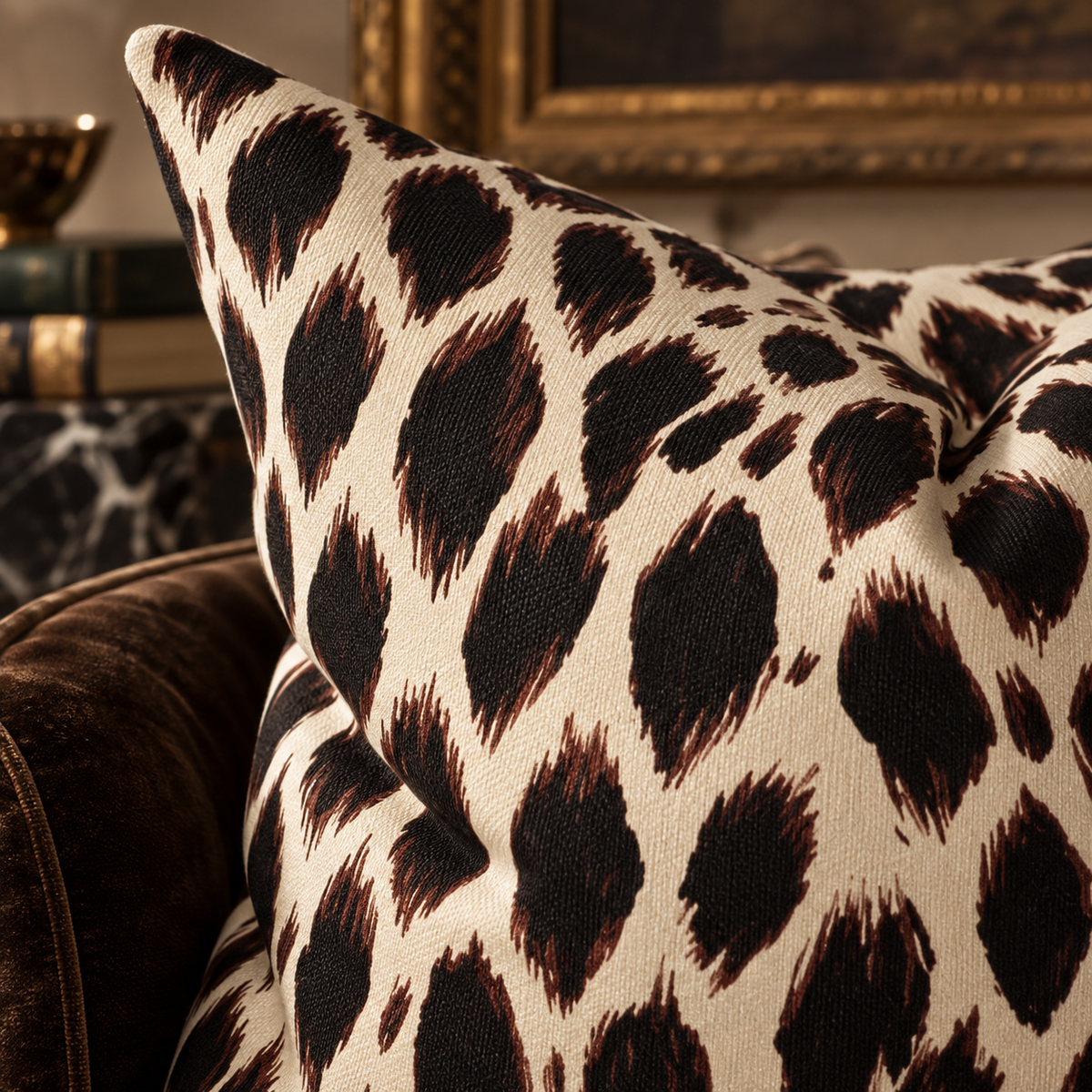 Neutral Leopard Print Pillow | Faux Suede Square Pillow