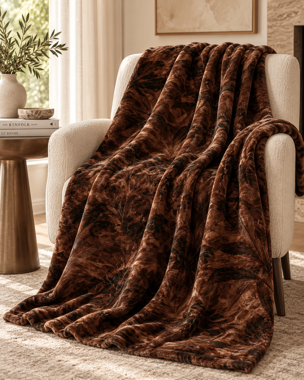 Brown Abstract Marble Swirl Blanket | Velveteen Microfiber Throw