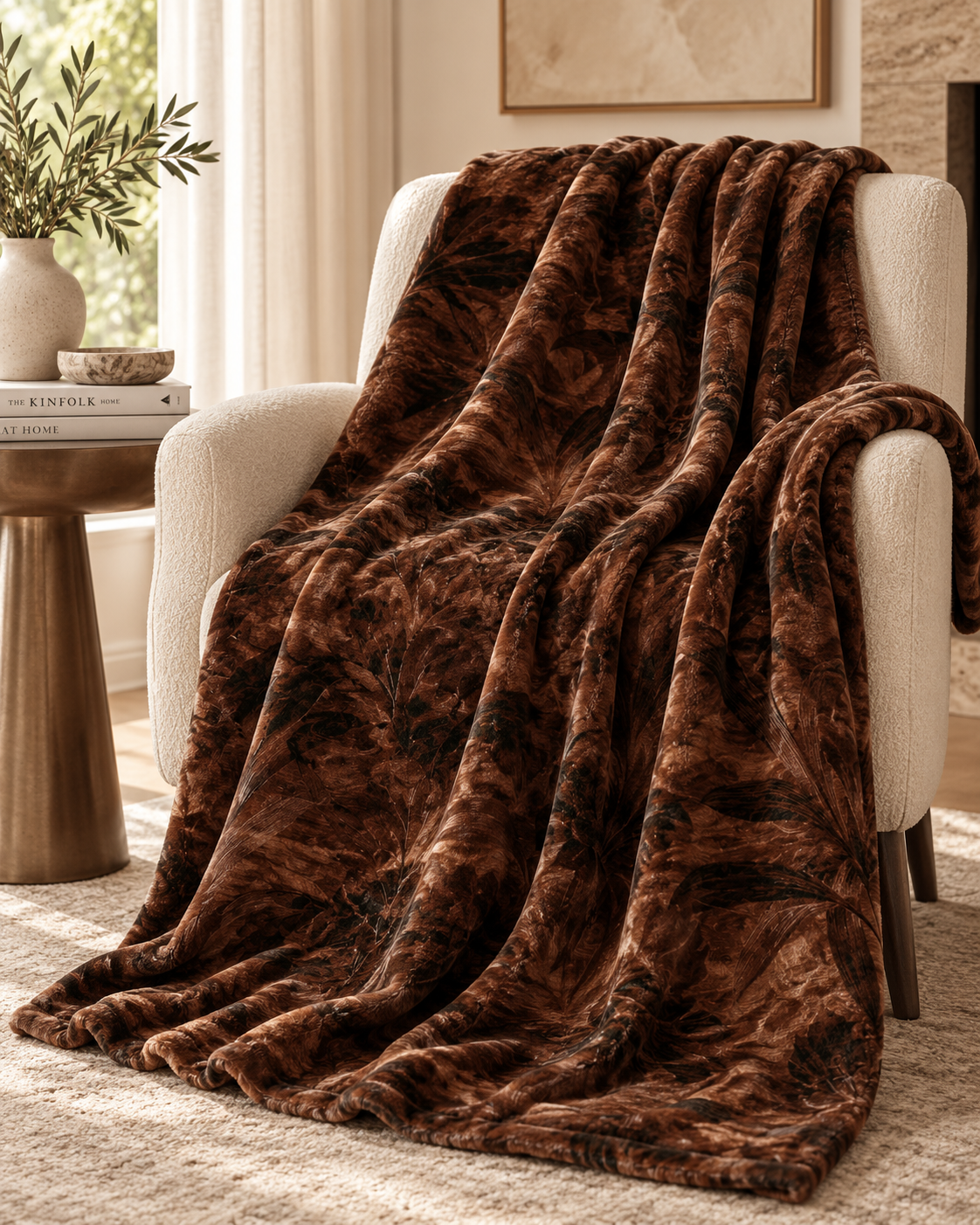 Brown Abstract Marble Swirl Blanket | Velveteen Microfiber Throw