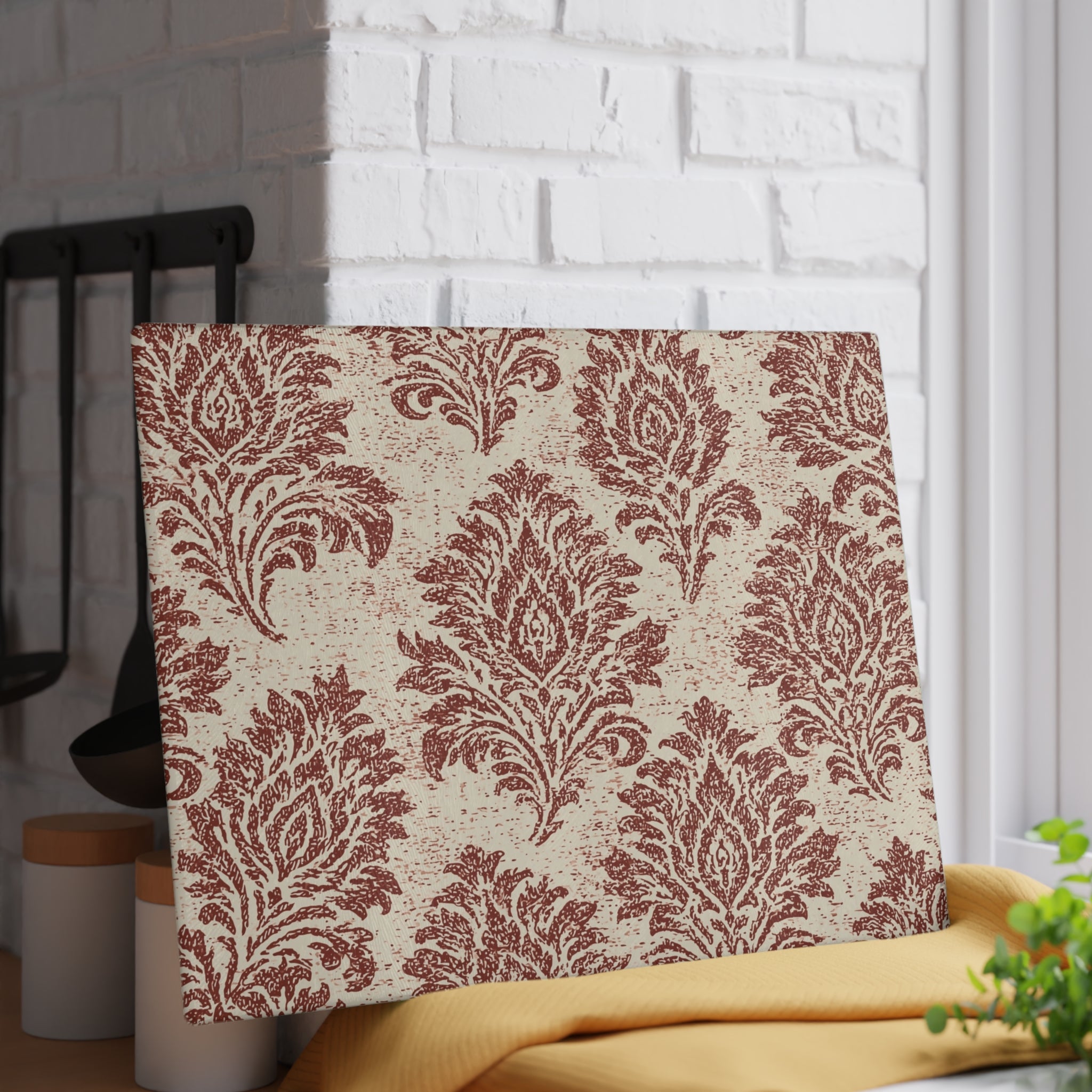 Vintage Damask Pattern Glass Cutting Board | Rustic Floral Kitchen Decor