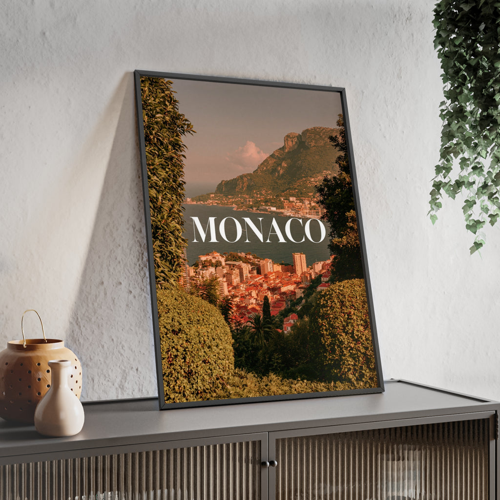 Monaco Coastal Cityscape Poster framed